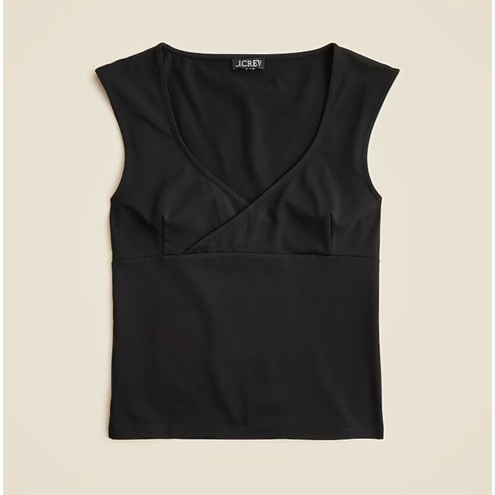 NWT J. Crew Stretch Cotton Cap-sleeve Crossover Shirt Black